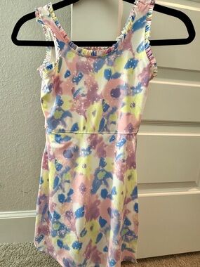 Yogalicious Pastel Tie-Dye Ruffle Tank Dress - Pink, Blue, Yellow